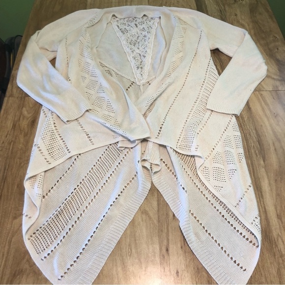 Knox Rose White Floral Lace Open Acrylic Cardigan Sweater Womens Size Large - Picture 1 of 8
